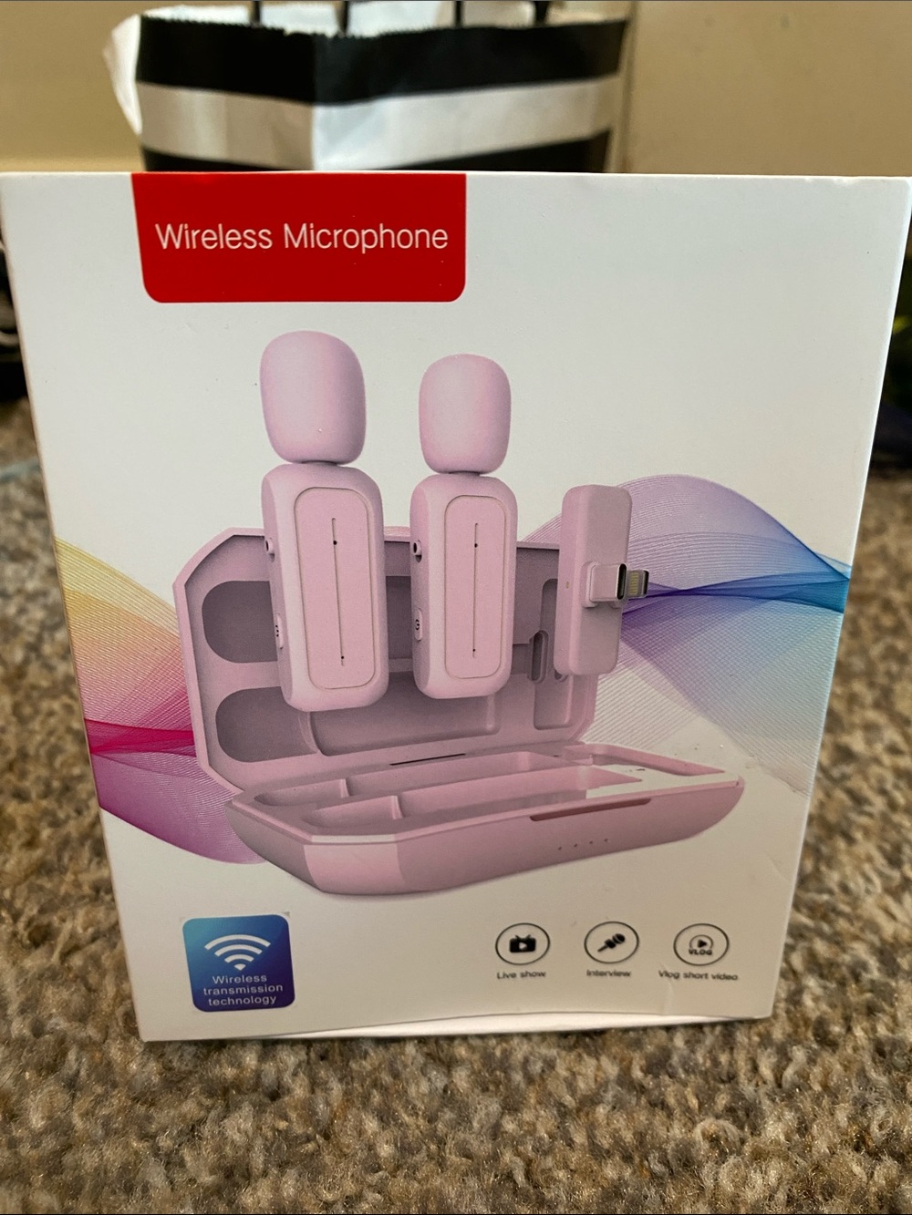 New Wireless Pink Clip-On Microphone with Charging Case